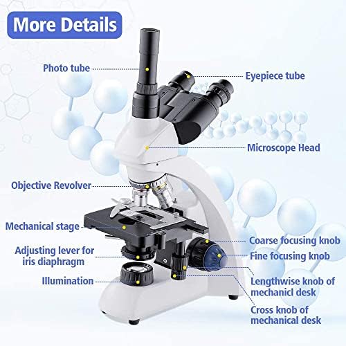 Trinocular Mikroszkóp Összetett 40X-1600X, LED Világítás, Dupla Réteg Mechanikai Színpadon, Abbe Kondenzor