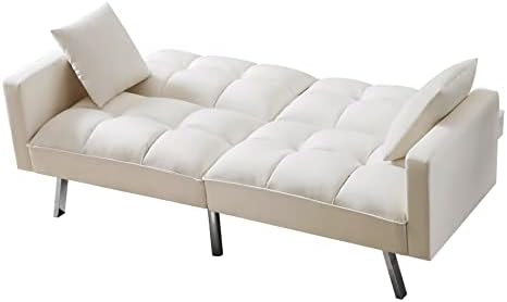 LCH Modern Hajtincs a kanapéja Kabrió szex-fotel Alvó Fekvő Kanapé Twin Méret Karokkal 2 Párnák Nappali, Bézs