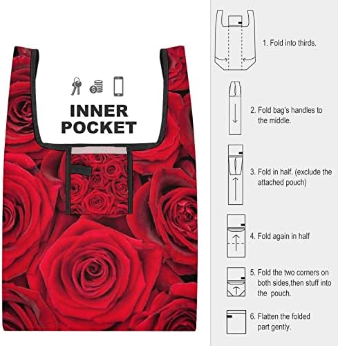 Gyönyörű Vörös Rózsa Összecsukható Bevásárló Táskák Tartós Divat Táskák Újrafelhasználható Táska Vásárló