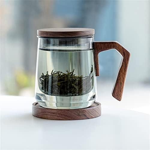 N/A Üveg Tea Csésze Hivatal Tea, Víz Szétválasztó Tea Csésze Fa nyéllel Nagy Kapacitású Férfi Csésze Víz (Szín : Egy, Méret : 13.5