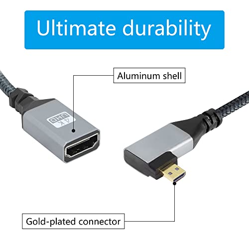 RIIEYOCA 4K-a Mikro HDMI-HDMI Adapter Kábel,Bal Szög Micro HDMI Male-HDMI Női Alumínium Rövid Fonott Nylon Kábel,Támogatja a