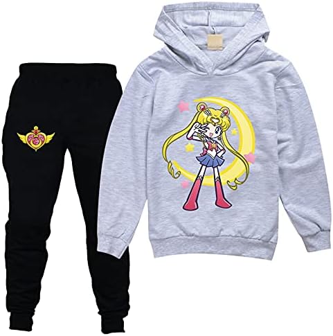 Leeorz Lányok Aranyos Sailor Moon Kapucnis Pulóverben, Melegítő Melegítő Szett Gyerekeknek 2 Db Ruhák Pulóver