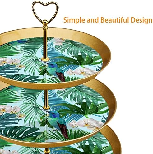 3 Tier Muffin Állvány Cupcake-Torony Kijelző Cupcake Jogosultja Desszert Fa Torony Felek Események Dekoráció, Trópusi Palm Leaf