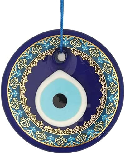 Erbulus 4.3 Üveg Kék Gonosz Szem Falra Arany-Türkiz Virágos Design Dísz – török Nazar Gyöngy - Haza Védelme Varázsa - Wall Art Amulett, egy