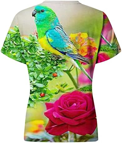 Virágos Kolibri Grafikus Aranyos Póló Női Laza Fit Rövid Ujjú Sleeve Blúzok, Elegáns Alkalmi Tunika Maximum