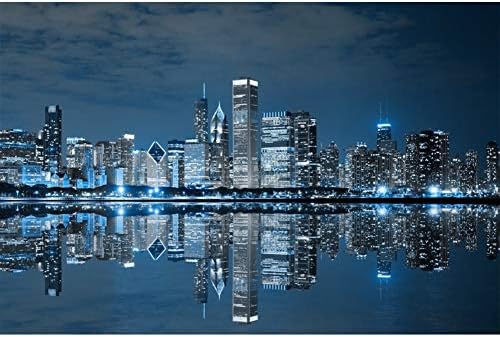 DORCEV 15x10ft Skyline Város Éjszakai Tájkép Fotózás Háttérben Üzleti Modern Város Chicago Belvárosi Háttér Party Dekoráció