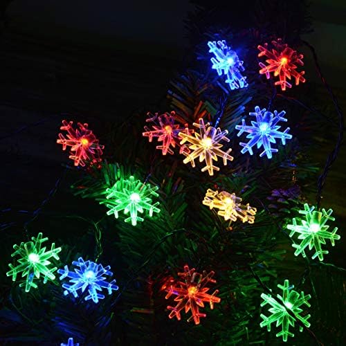 Viewpick Napenergia Karácsonyi Hópehely String Fények, 50 Többszínű LED Karácsonyi Tündér Fények Vízálló Napenergia Karácsonyi