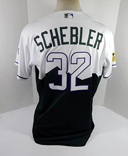 2022 Colorado Rockies Scott Schebler 32 Játék Kiadott Fehér Jersey City Csatlakoztassa 6 - Játék Használt MLB Mezek
