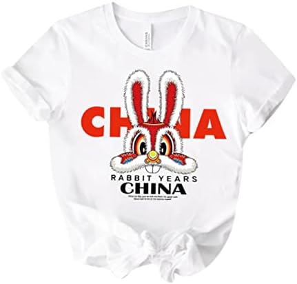 YHEGHT Kisgyermek Fiúk, Lányok, Gyerekek Kínai Év Nyúl a Kínai Új Év Betűket Nyomtat Csinos Felső Póló Ifjúsági Közepes Póló