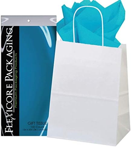 Flexicore Csomagolás Fehér Kraft Papír Ajándék Táskák & Royal Kék Ajándék Wrap Szövet, Papír Méret: 8 Inch X 4.75 Inch X 10,5