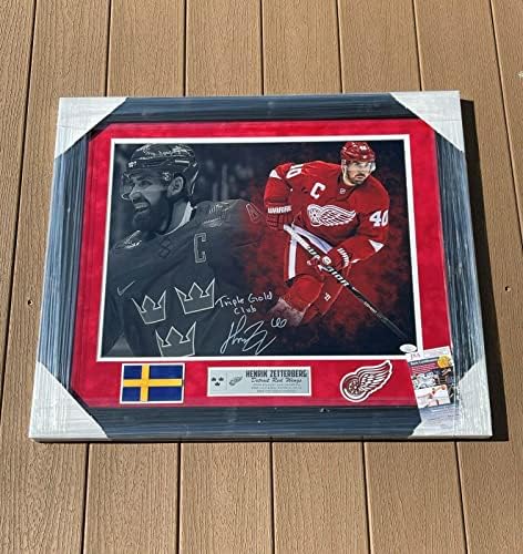 Henrik Zetterberg Alá Írva Keretes Detroit Red Wings 16x20 Fotó SZÖVETSÉG COA - Dedikált NHL-Fotók