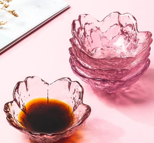 Sdeetesamjun Rózsaszín Üveg Tálak Készlet 4, Torta Tál Kis Mártással Csésze - Japán Sakura Virág cseresznyevirág Alakú Tál Dekorációs