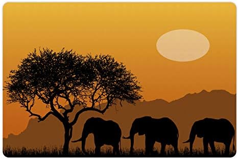 Ambesonne Safari Pet-Mat az Étel, a Víz, az Ábrán Tipikus Afrikai Vadonban a Honos Állatok, Természet, Csúszásmentes gumiszőnyeg
