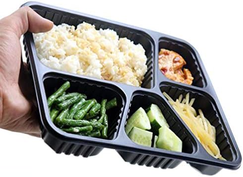 Hemoton 30db Eldobható Bento Box 5 Rekesz Étel elkészítése Tartály Fedél Mikrohullámú Melegítés Élelmiszer Doboz Haza Étterem (Fekete)