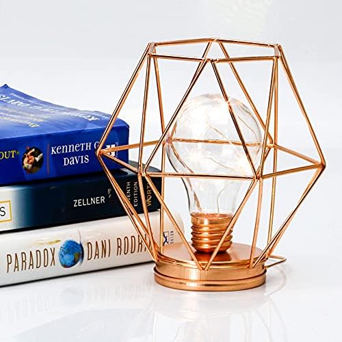Pk Esernyő Rose Gold Modern Ipari Decor - Geometriai Prizma Fém Drót Táblázat Akcentussal Lámpa (AAA Powered – Nem Vezetékek)