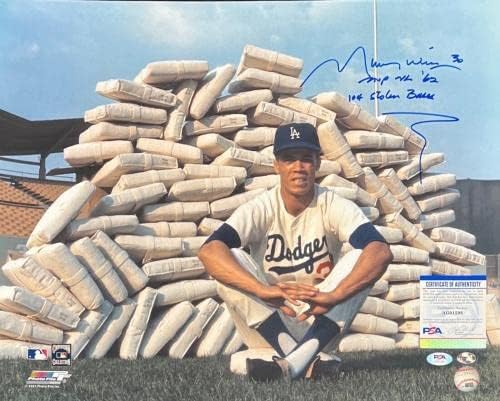 Maury Wills - Los Angeles Dodgers Aláírt 16x20 Fotó W. Felirat - PSA AG91598 - Dedikált MLB Fotók