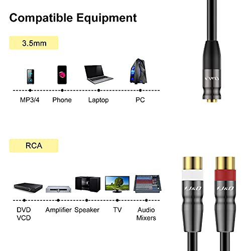 A J&D 3.5 mm-2 RCA Kábel, Tartós Réz Shell, nagy teherbírású PVC Bevont 3,5 mm-es Női 2RCA Női Sztereó Audio RCA Kábel, Adapter, 0.65 Méter