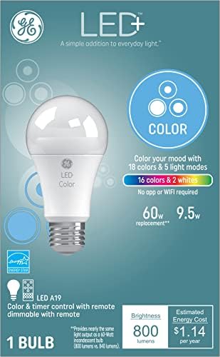GE LED+ színváltó LED Izzó Távirányítóval, Nem App, vagy Wi-Fi Szükséges, 19 Normál Izzók (2 Csomag)