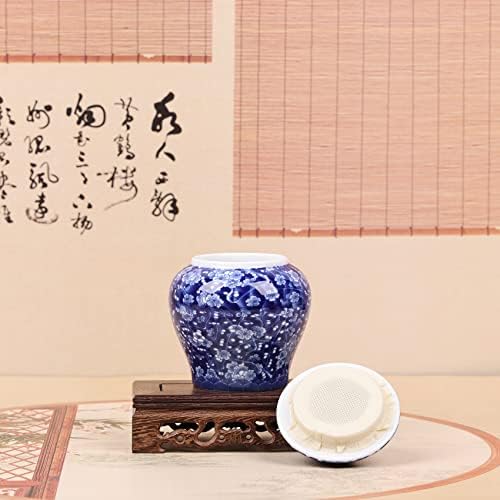 XINGYAN Chinoiserie Kék-Fehér Porcelán Mini Kerámia Gyömbér Edény Fedővel Ősi Kínai,Keleti Stílusban,Díszes, valamint Tároló Edény (Mini bloom