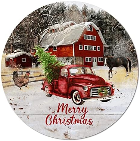 Kerek Fém Tábla Boldog Karácsonyt Farm And Truck Karácsonyi Koszorú Jel Fém Művészi Nyomatok Rozsdás Ajtó Bár Jele Plakk Parasztház Haza Falra
