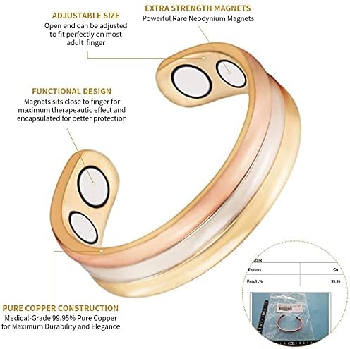 2-Pack Mágneses Tri Hang Réz Gyűrű Készlet Arthritis - Állítható Tiszta Gyűrű Mágnes Nők