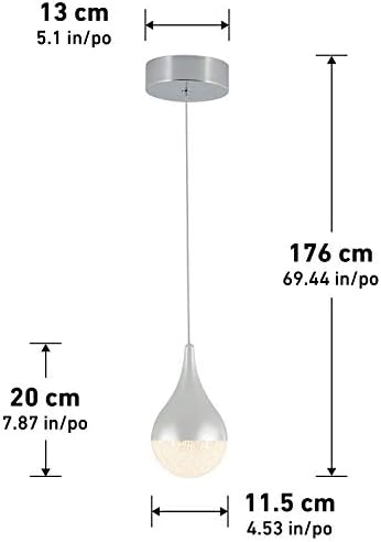 Artika Glitzer 6.5 W LED Modern Egyetlen Medál világítótestet, Króm Kivitelben - Ideális Konyha Sziget Fény - 400 Lumen, 3000 Kelvin,