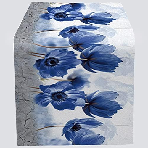Bisead 13X108 Hüvelyk sötétkék Virág asztali Futó Kék Virág, Rózsa, Bazsarózsa Festék Fehér asztali Futó Party