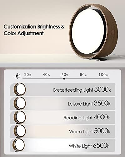 ALBINA fényterápiás Lámpa, UV-Ingyenes 10,000 Lux Teljes Spektrumú Boldog Hangulat Lámpa, RF Távvezérlő, Fa Kerek Keret Napfény