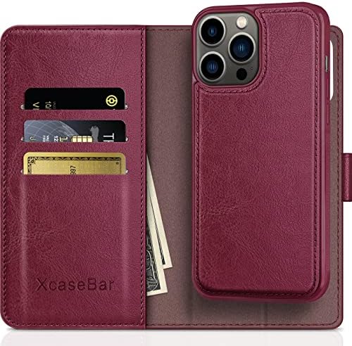 XcaseBar 2-az-1-Levehető iPhone 13 Pro Max 6.7 Pénztárca tok - 【RFID-Blokkoló】 Hitelkártya Birtokos,Folio Flip Book PU Bőr Védő Fedelet,