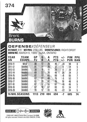 2020-21 O-Pee-Chee 374 Brent Burns San Jose Sharks NHL Jégkorong Trading Card
