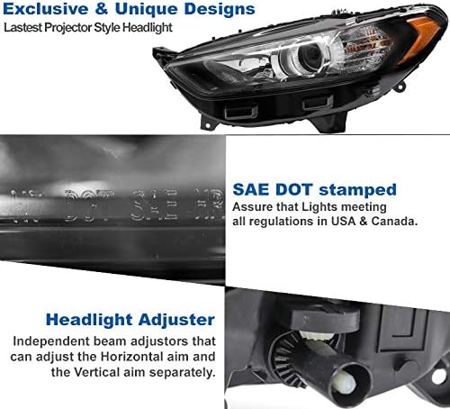 ZMAUTOPARTS Vetítő Fényszórók, Fényszóró Black w/6 Fehér LED Világítás DRL Kompatibilis 2013- Ford Fusion