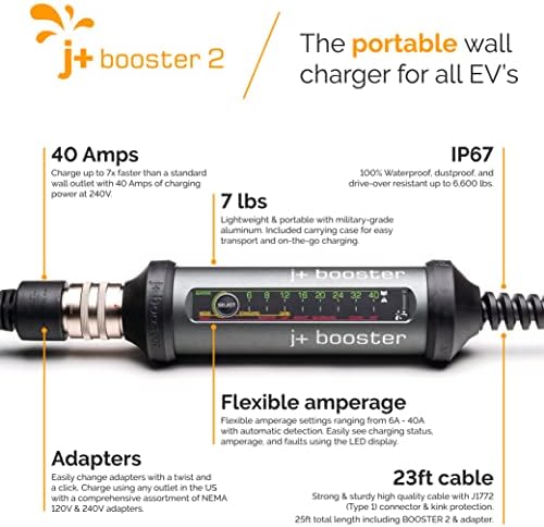 J+ Booster 2 Elektromos Jármű EV Töltő 6-50 Adapter - Szint 2 Hordozható 40 Amp Gyorsan töltőállomás Minden EV Otthon vagy a Szabadban,