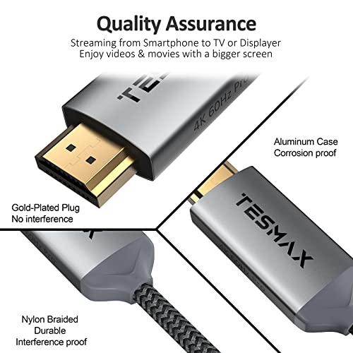Tesmax DisplayPort-HDMI Kábel (4K 60Hz), DP-HDMI Egyirányú 4K UHD Kábel, Kompatibilis Monitor Projektor Asztali AMD GPU NVIDIA HP
