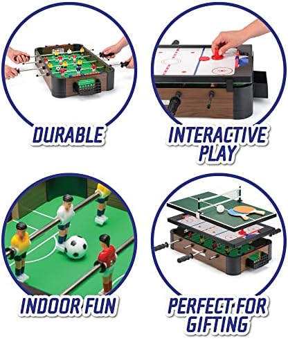 Toyrific | Powerplay 3 az 1-ben kiváló Játék, Multi Játék, terített Asztal, Mini Foci, Hoki, asztalitenisz, Biliárd Asztalok Sport, Egy