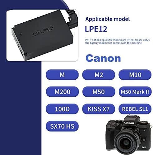 DSTE ACK-E12 HÁLÓZATI Adapter LP-E12 Dummy Akkumulátor Készlet Kompatibilis a Canon EOS M, EOS 100D, EOS Rebel SL1, EOS Kiss X7 Digitális