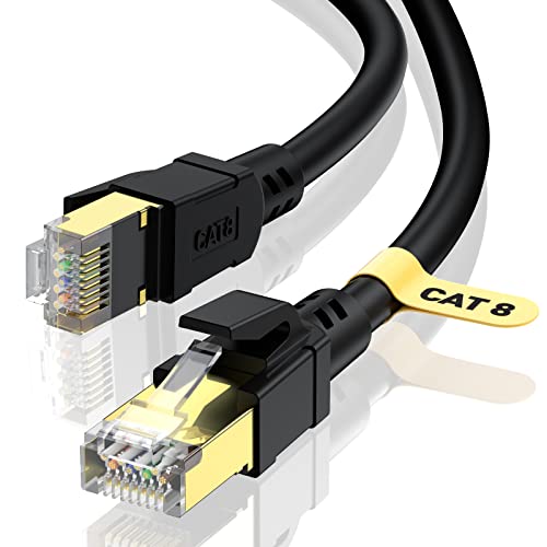 CABNEER Cat8 Ethernet Kábel 50FT, 40Gbps 2000Mhz nagysebességű Gigabit STP Macska-8 Hálózat, Internet Kábel, Fekete, nagy teherbírású