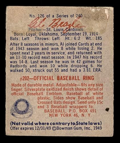 1949 Bowman 126 SCR Al Brazle St. Louis Cardinals (Baseball Kártya) (Parancsfájl Neve Vissza) JÓ Bíborosok