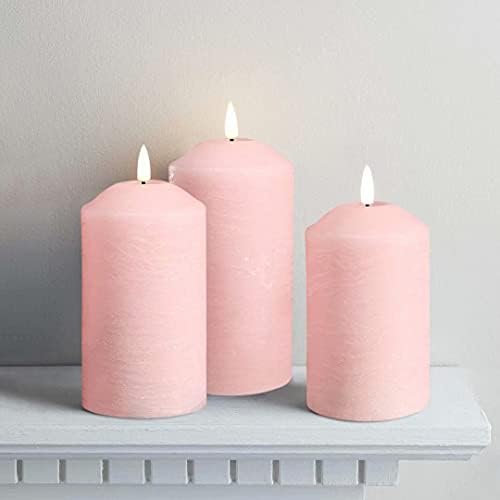 Eywamage Blush Pink Flameless Pillér Gyertyák Távoli, Igazi Viasz Pislákoló Reális LED Akkumulátor Gyertya Szett 3, Φ 3 H 4 5 6