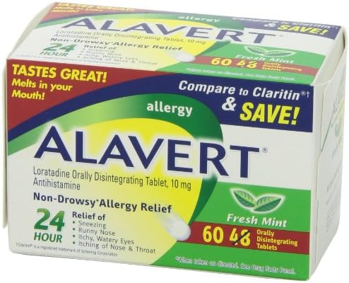 Alavert Allergia 24 Órás Megkönnyebbülés, Íz, Szájon Át Széteső Tabletta, Nem Álmos, Antihisztamin, Friss Menta, 60 Szám