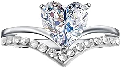 2023 Új Eljegyzési Gyűrű Hercegnő Személyre szabott Női Szív Alakú Cirkon Gyémánt Gyűrűk Hüvelykujj Gyűrűk Nők (Ezüst, 8)