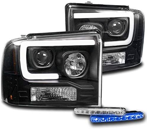 ZMAUTOPARTS LED Fekete Projektor Fényszórók Lámpák w/6 Kék LED DRL A 2005-2007-Es Ford F250 F350 F450 F550 Super Vám