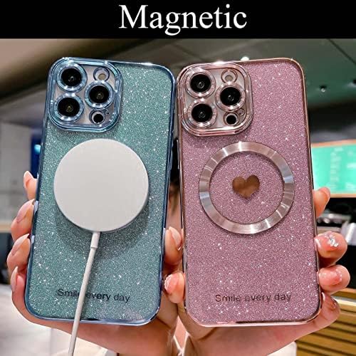 Weonmov iPhone 14 Pro Max Esetben Mágneses Csillogó [ Kompatibilis MagSafe ], Bling Szerelmes Szív Tiszta Telefon tok, Kamera,