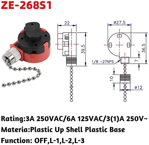 ZE-268S1 Mennyezeti Ventilátor Kapcsoló 3 Sebesség, 4 vezetékes Húzza Lánc Kapcsoló Ventilátor Csere Rész Lámpa Kapcsoló Készülékek Tartozékok
