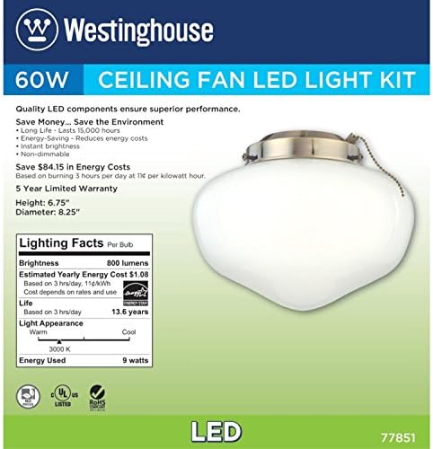 A Westinghouse Világítás 7785100 LED Iskola Beltéri/Kültéri Energy Star Mennyezeti Ventilátor Lámpa Készlet, Antik Sárgaréz Kivitelben,