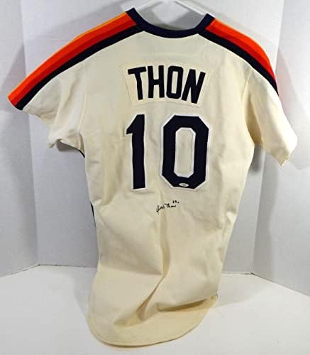 1985-87 Houston Astros Dickie Thon 10 Játék Használt Aláírt Krém Jersey 40 DP23562 - Játék Használt MLB Mezek