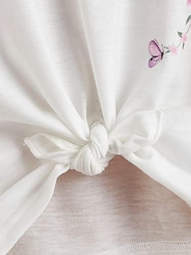 SHENHE Lány Virágos Pillangó Nyomtatás Rövid Ujjú Nyakkendő Elülső Sleeve T-Shirt Termés Maximum