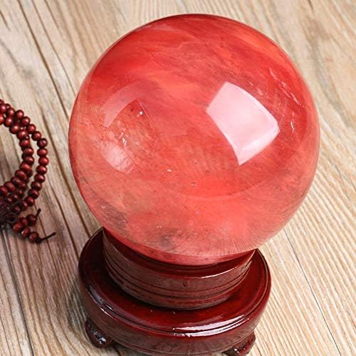 LIUSHI Piros kristálygömb Meditáció Jóslás Gömb Feng Shui Dísz Energia Gömb Otthoni Dekoráció Fa Display Állvány,8CM