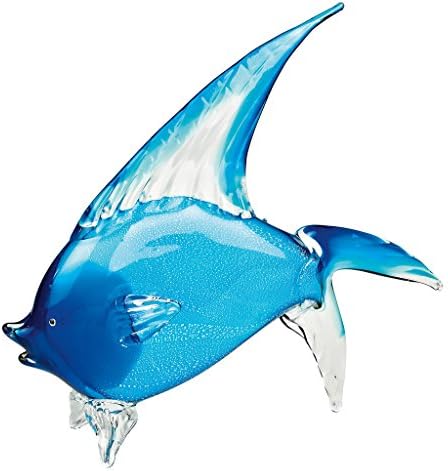 Badash Murano-Style Art Glass Trópusi Hal Figura - 15.5 Magas Kék Trópusi Hal Dekoratív Szájjal Fúvott Üveg-Szobor - Színes, Kézzel