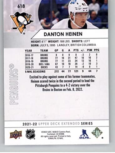 2021-22 Felső szint Kiterjesztett 618 Danton Heinen Pittsburgh Penguins NHL Jégkorong Trading Card