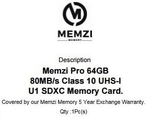 MEMZI PRO 64 GB Class 10 80MB/s SDXC Memóriakártya Sony Alpha a7, a7R, a7S, a7 II., a7S II Cserélhető Objektív Digitális fényképezőgép